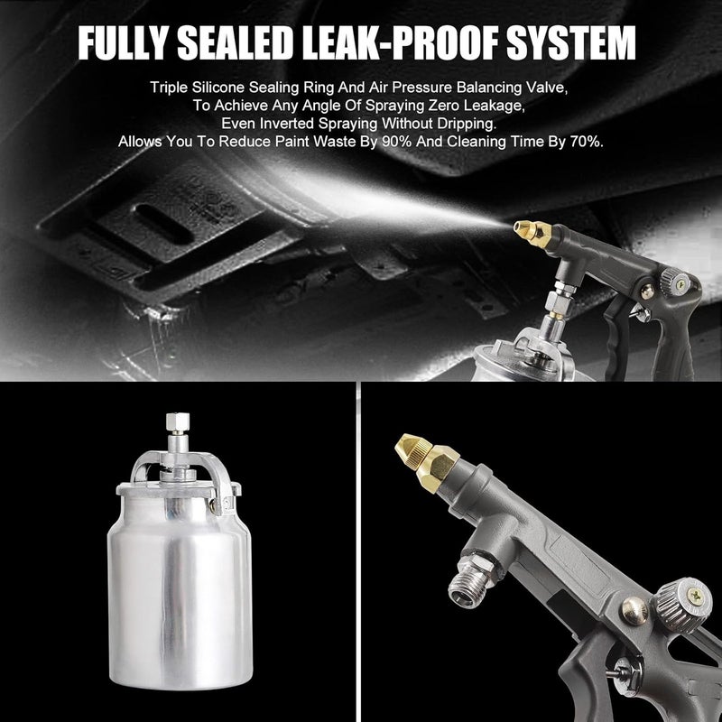 RRJ Air Undercoating Spray Gun with Suction Feed Cup & Gauge, 2 Extension Wands 360°Straight Spray Hoses, Fluid Film Spray Gun for Truck Bed Liner Spray Coating, Rubberized Undercoat - Image 5